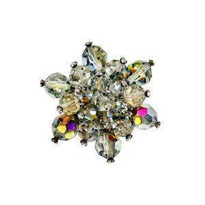 Vintage Beaded Brooch AB Aurora Borealis Cluster of Glass Beads Smokey Color